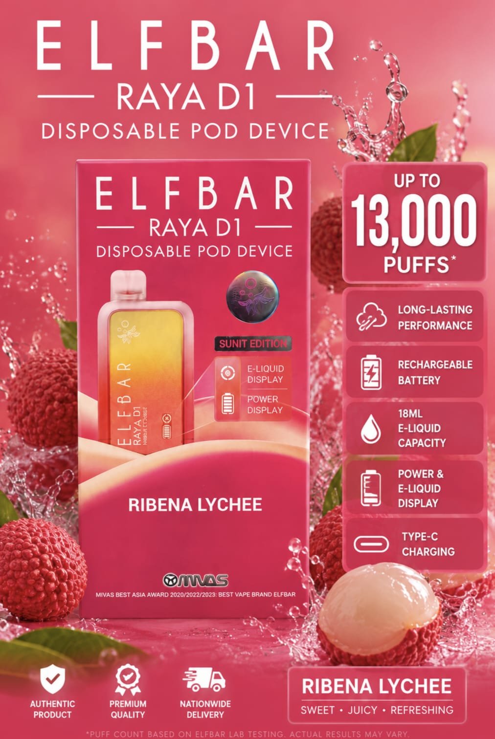 2026/06/1000426751.jpg ELFBAR-RAYA D1 RIBENA LYCHEE 13000 Puffs kit. - Image 1