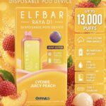 ELFBAR-RAYA D1 LYCHEE JUICY PEACH 13000 Puffs kit.