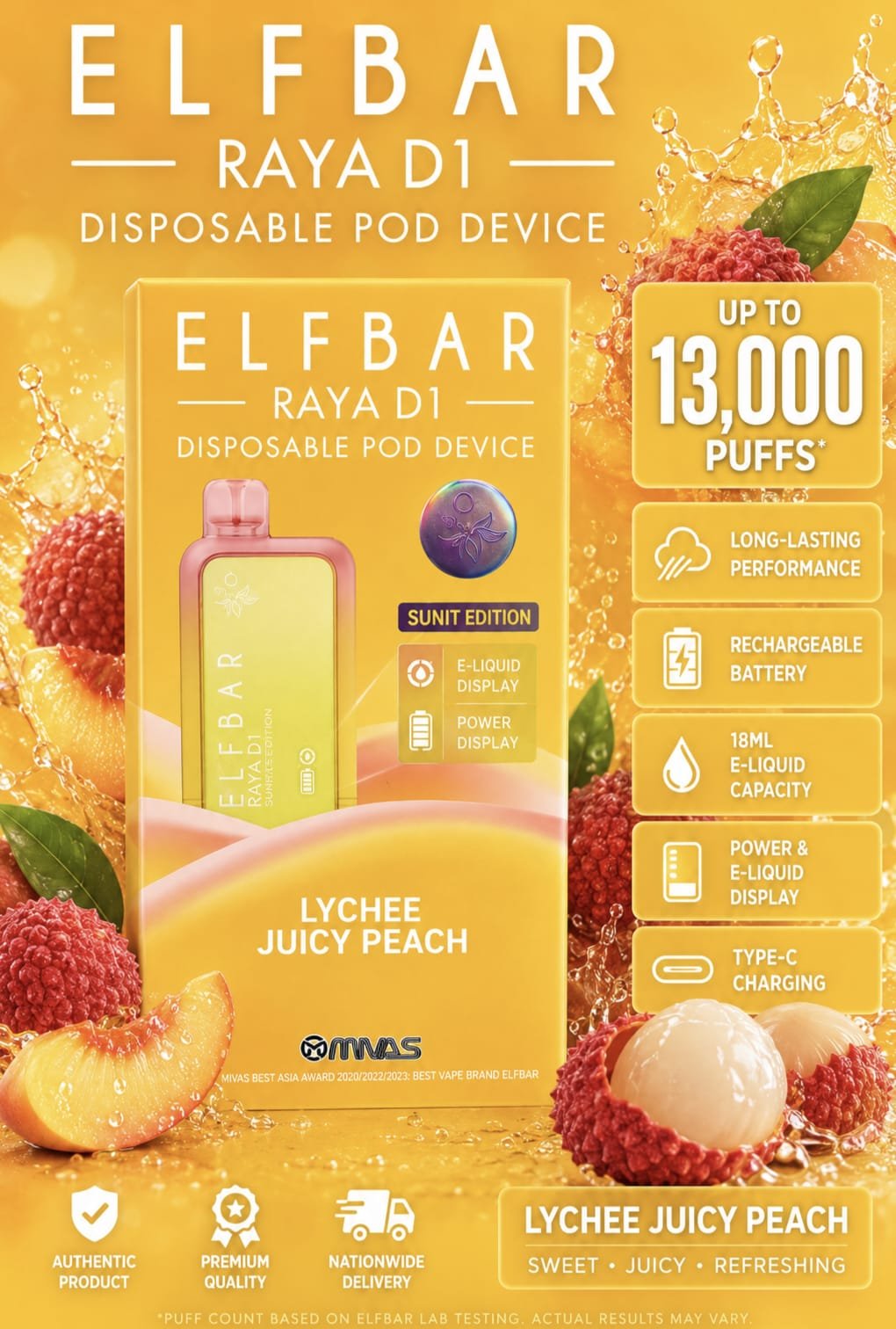 2026/06/1000426760.jpg ELFBAR-RAYA D1 LYCHEE JUICY PEACH 13000 Puffs kit. - Image 1