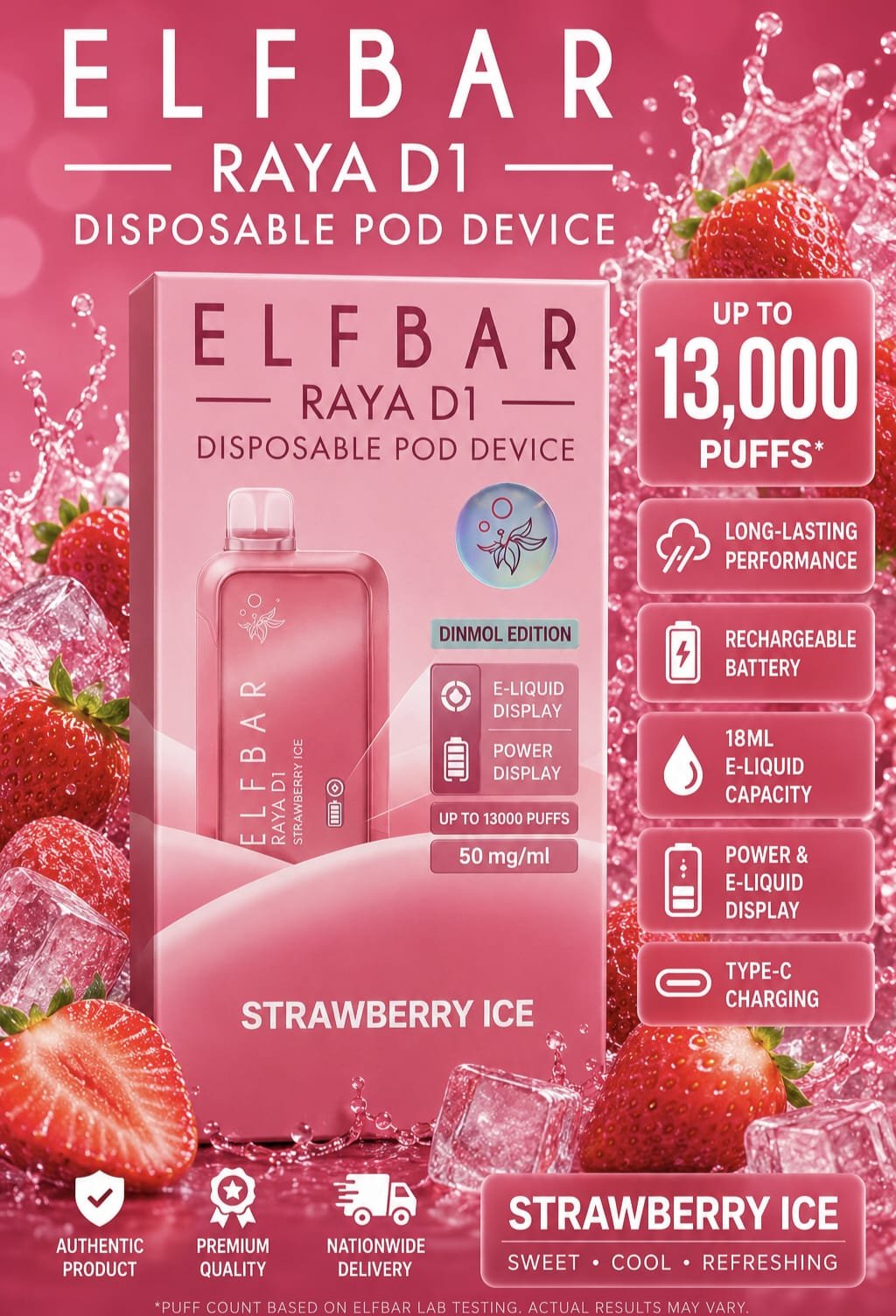 2026/06/1000426778.jpg ELFBAR-RAYA D1 STRAWBERRY ICE 13000 Puffs kit. - Image 1