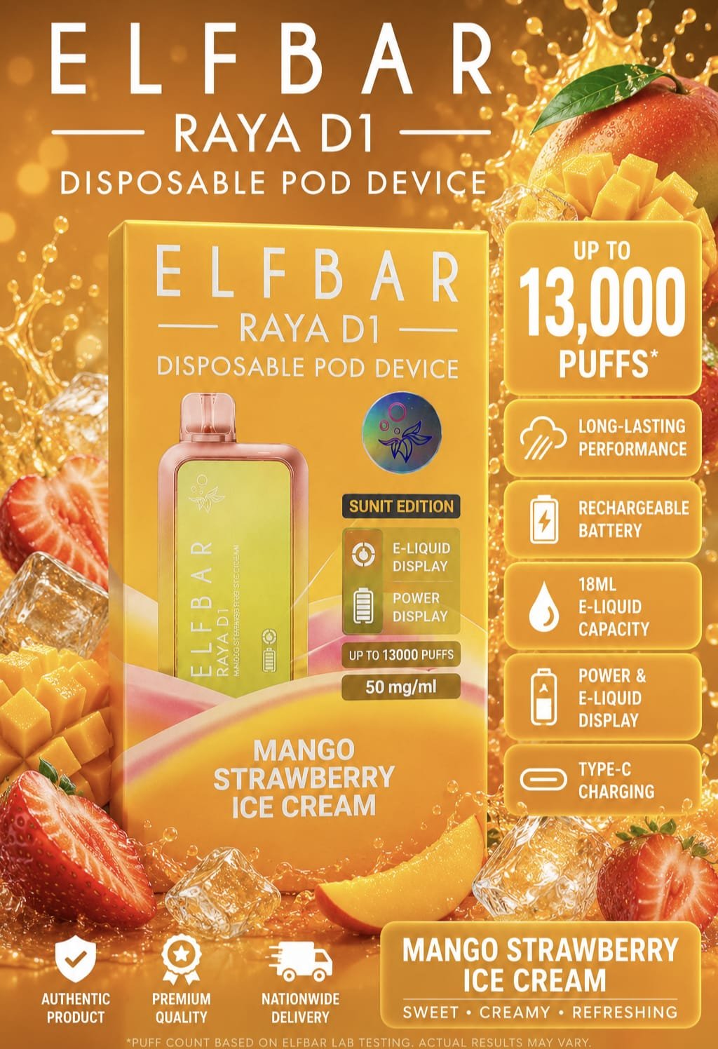 2026/06/1000426784.jpg ELFBAR-RAYA D1 MANGO STRAWBERRY 13000 Puffs kit. - Image 1