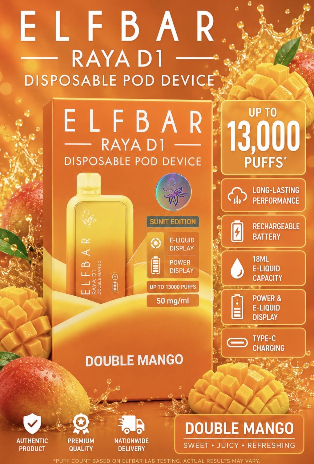 2026/06/1000426790.jpg ELFBAR-RAYA D1 DOUBLE MANGO 13000 Puffs kit. - Image 1