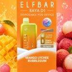 ELFBAR-RAYA D1 MANGO LYCHEE BUBBLEGUM 13000 Puffs kit.