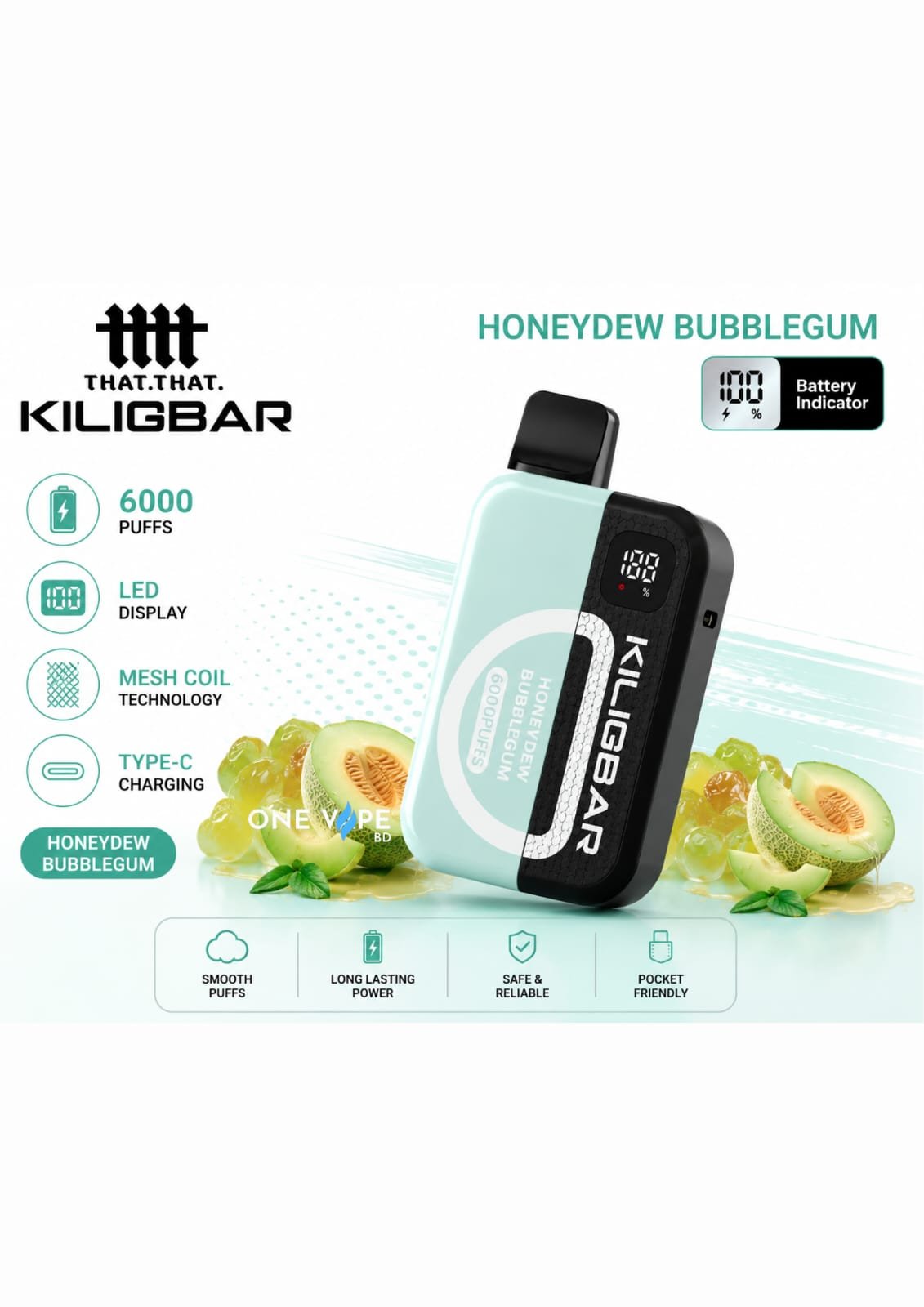 2026/06/1000427722.jpg KILIGBAR-Honeydew Bubblegum (6000 Puffs kit) - Image 1