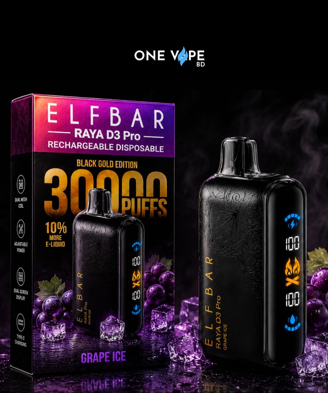 2026/06/1000428099.jpg ELFBAR-RAYA D3 PRO-Grape Ice(30000 Puffs) - Image 1
