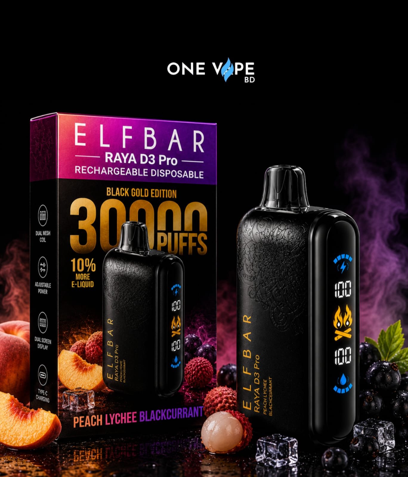 2026/06/1000428102.jpg ELFBAR-RAYA D3 PRO-Peach Lychee Blackcurrant(30000 Puffs) - Image 1