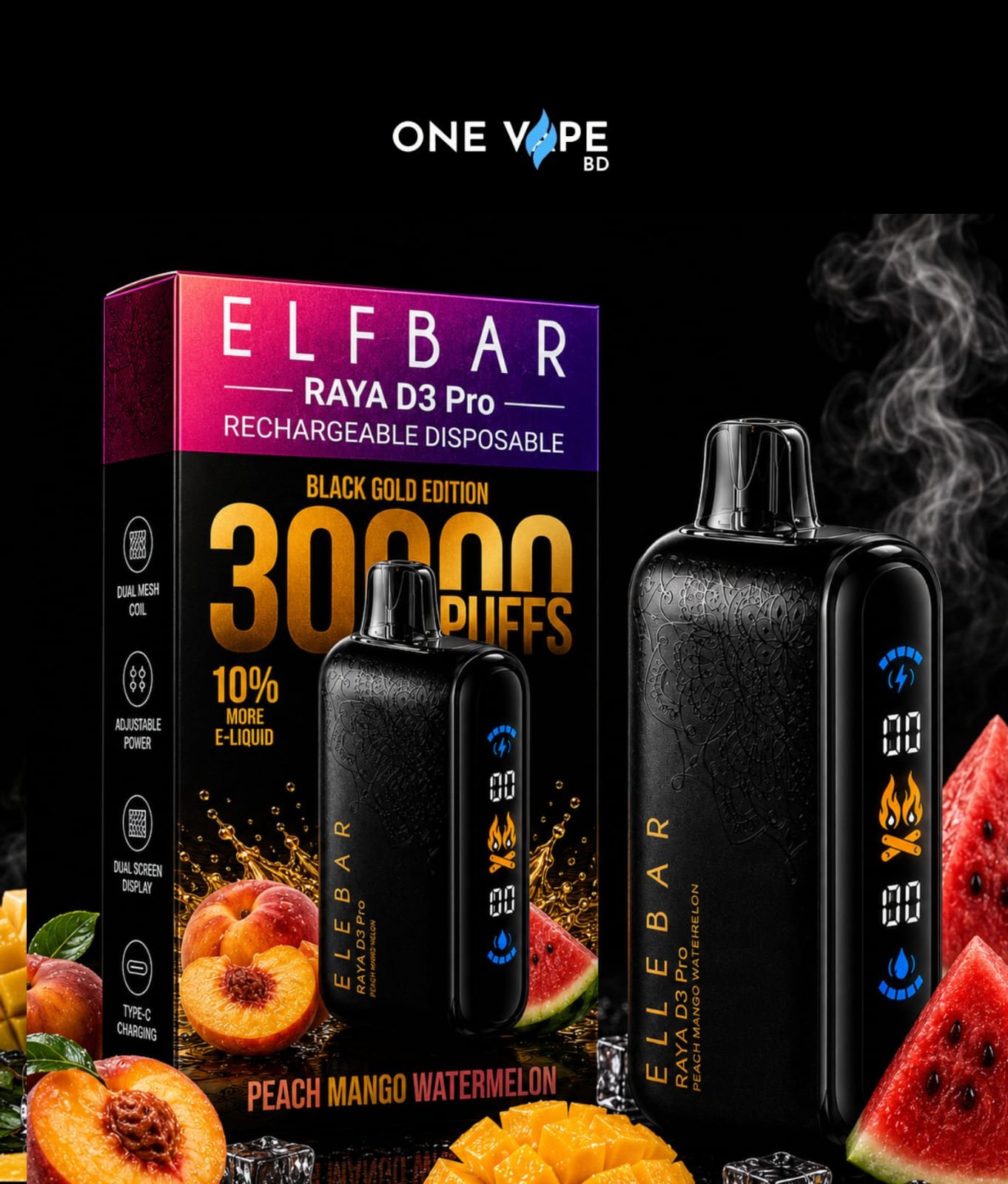2026/06/1000428152.jpg ELFBAR-RAYA D3 PRO-Peach Mango Watermelon(30000 Puffs) - Image 1